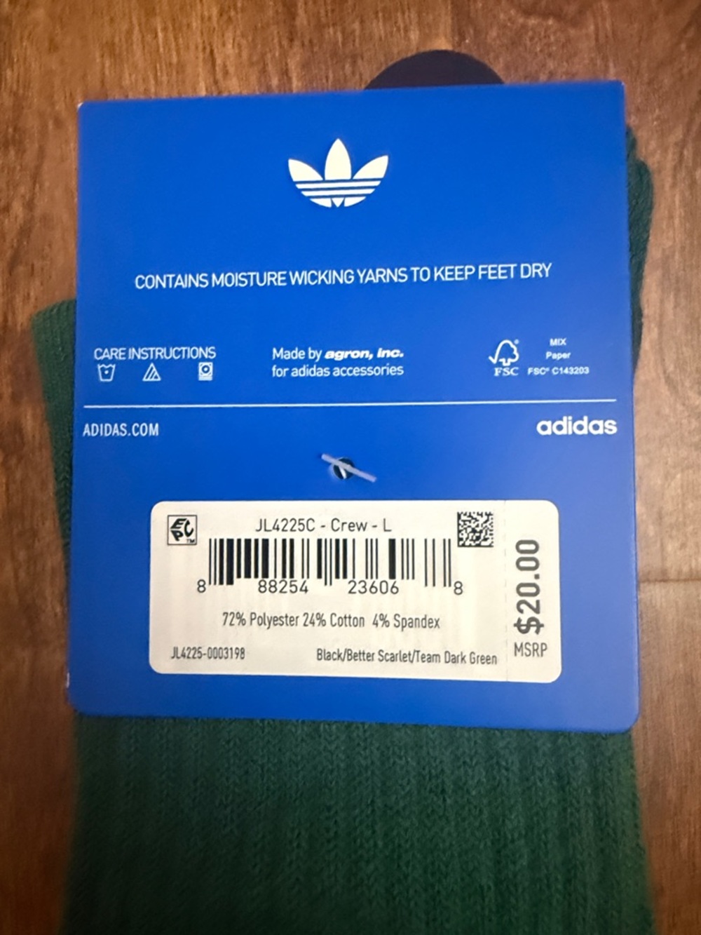 adidas Black Crew Socks with Red, White & Green Stripes - Picture 2 of 14